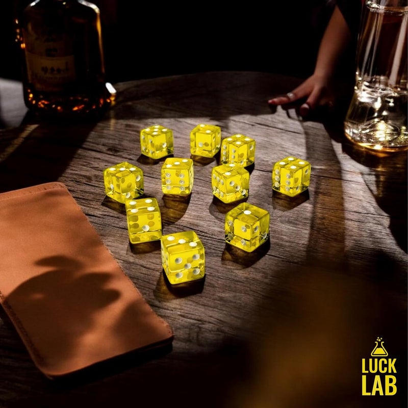 Luck Lab 10 Piece 19 mm Dice Pack - Acrylic and Translucent D6 Dice, Square w/Rounded Edge for Casino, Craps, RPG MTG DND Dice Table Games and Board Games (Yellow) - Image 4